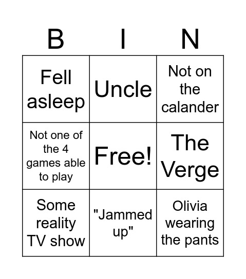 Tony Bingo Card