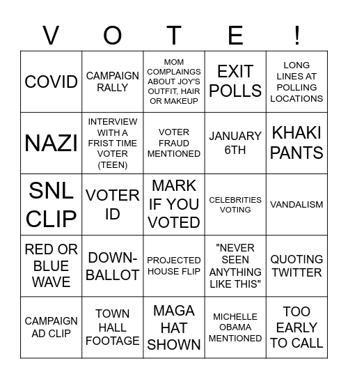 ELECTION 2024 Bingo Card