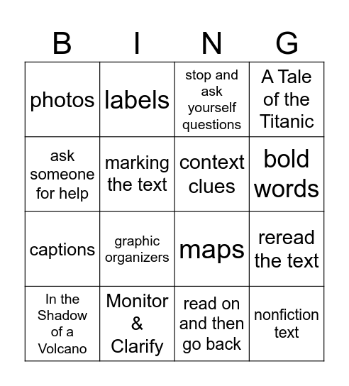 Monitor & Clarify (NF) Bingo Card