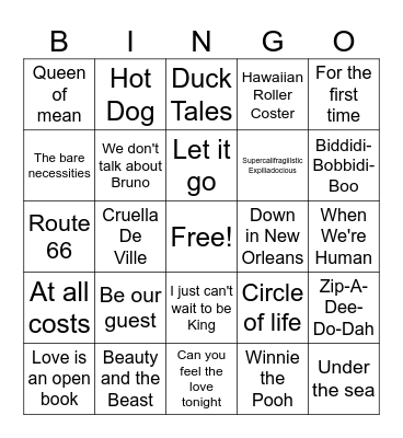 Disney Favorites #1 Bingo Card