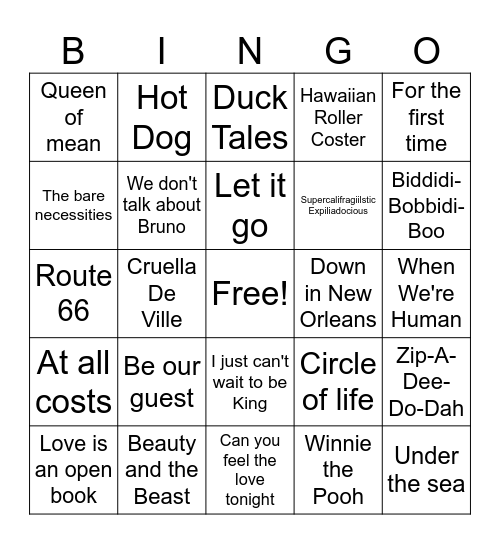 Disney Favorites #1 Bingo Card