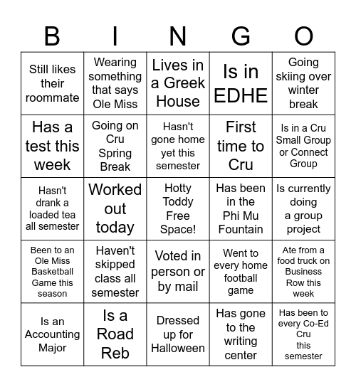 Get-To-Know Ole Miss Cru Bingo Card