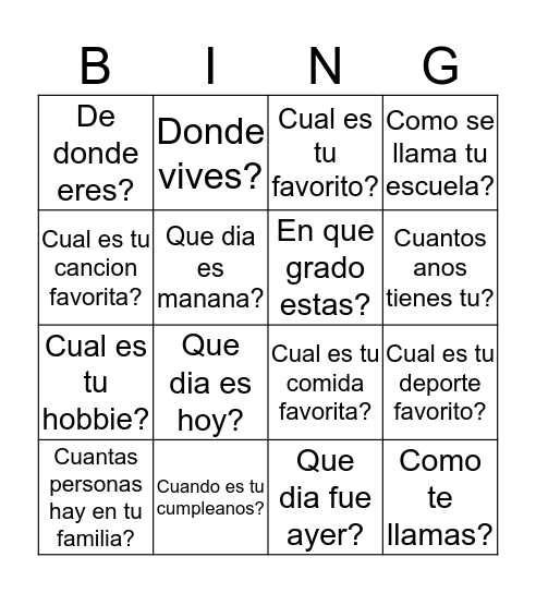 Untitled Bingo Card