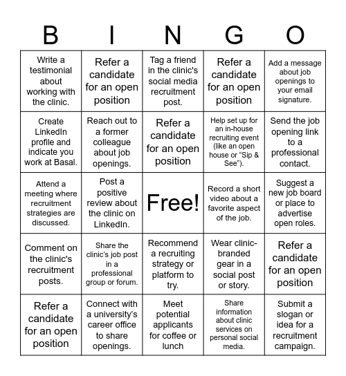 Recruitment Bingo Card