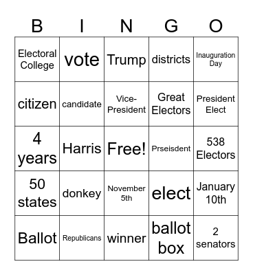 US elections Bingo Card