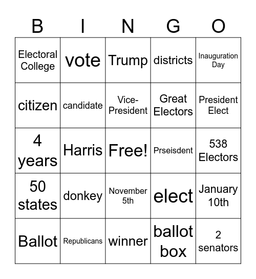 US elections Bingo Card