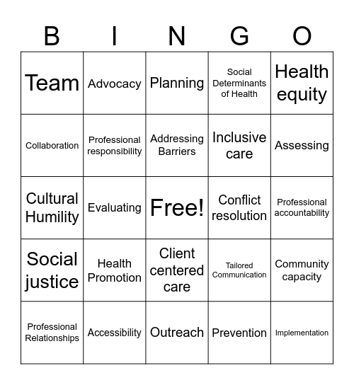 Public Health Nursing Bingo Card