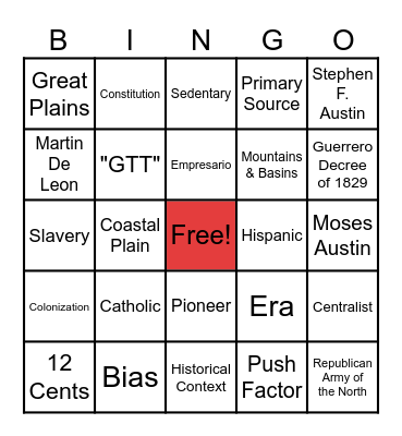 Unit 5 Bingo Card