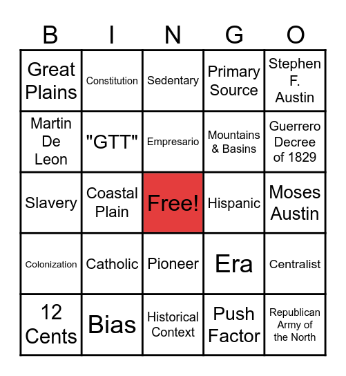 Unit 5 Bingo Card