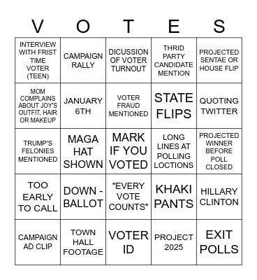 ELECTION 2024 Bingo Card