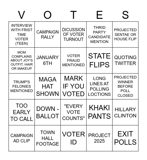 ELECTION 2024 Bingo Card