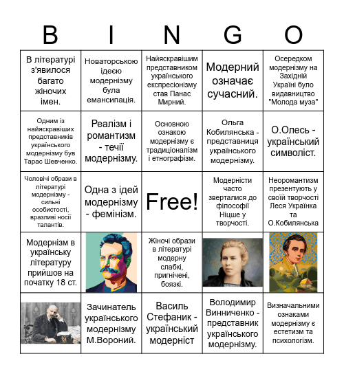 Український літературний модернізм Bingo Card