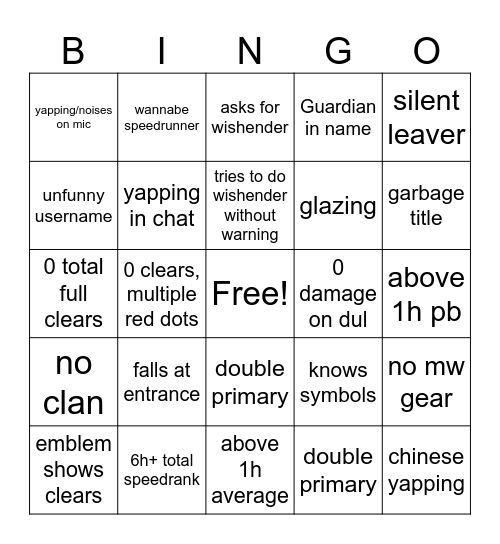 Untitled Bingo Card