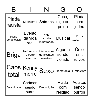 Bingo South Park Bingo Card