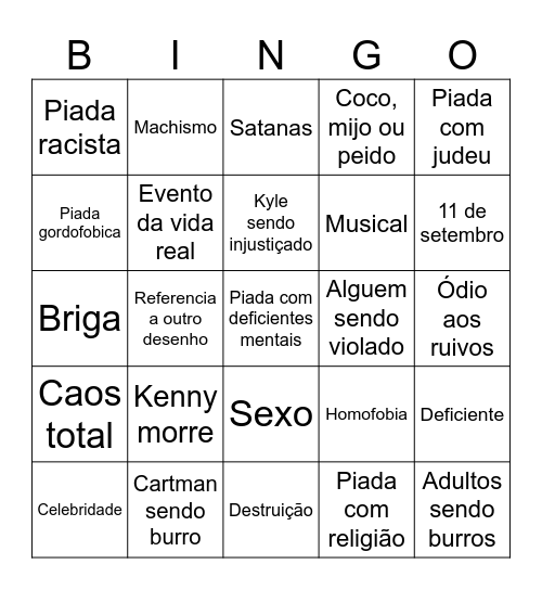 Bingo South Park Bingo Card