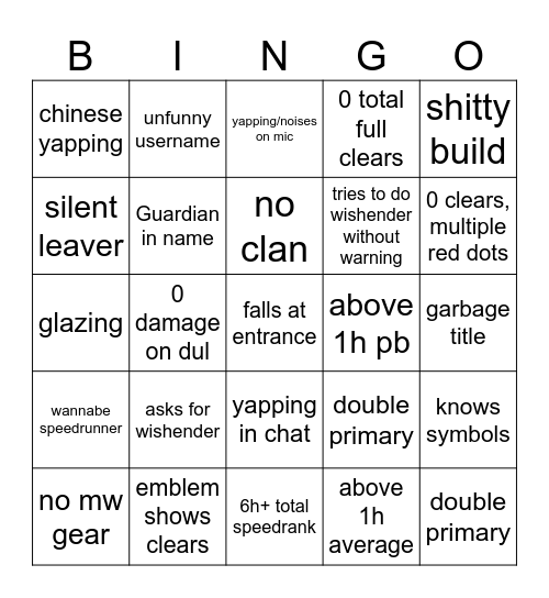 Untitled Bingo Card