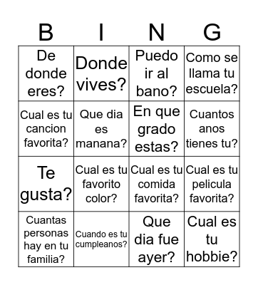 Untitled Bingo Card