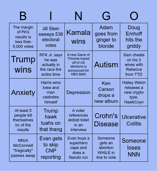 Election Night Bingo Card