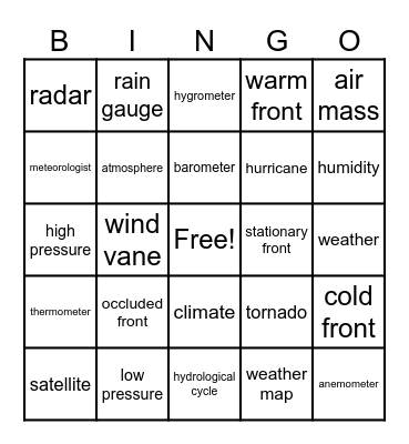 Weather Bingo Card