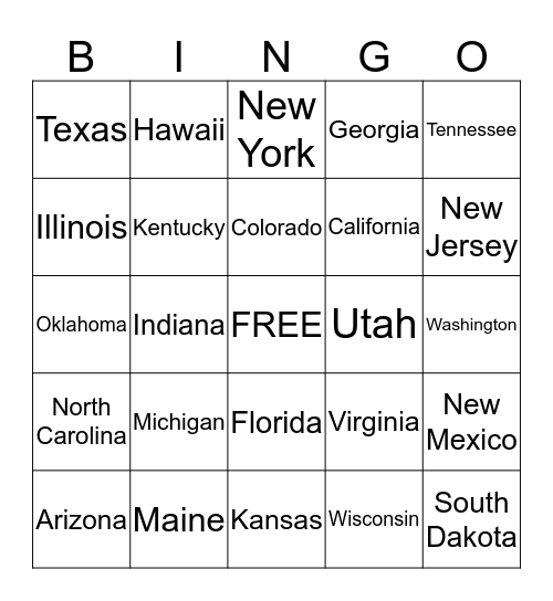 Road Trip License Plate BINGO Card