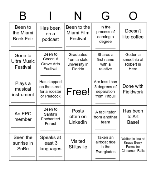 LM Networking Bingo Card