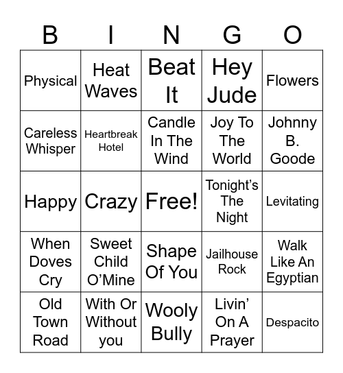 TOP 10 THRU THE YEARS MUSIC Bingo Card