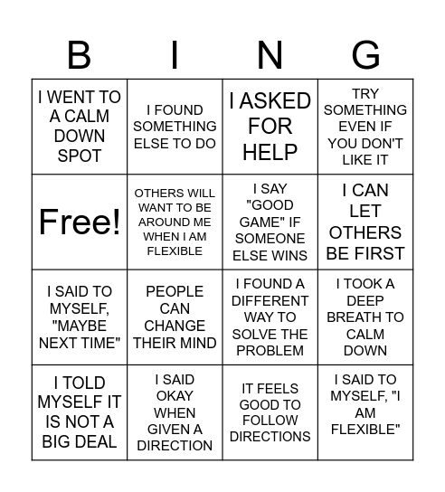 I CAN BE FLEXIBLE! Bingo Card