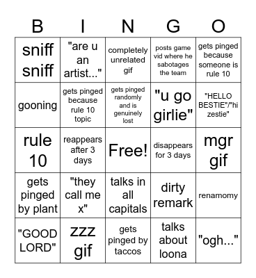 gunther bingo Card