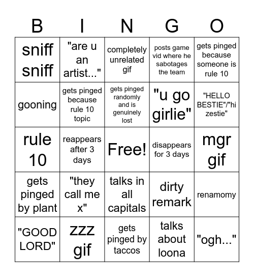 gunther bingo Card