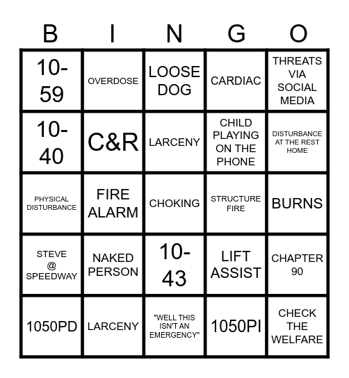 911 DISPATCHER Thanksgiving Bingo Card