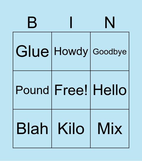 Test Bingo Card