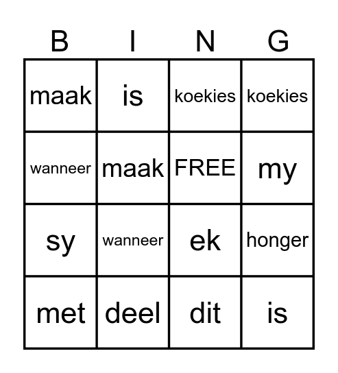 Ouma se Koekies Bingo Card