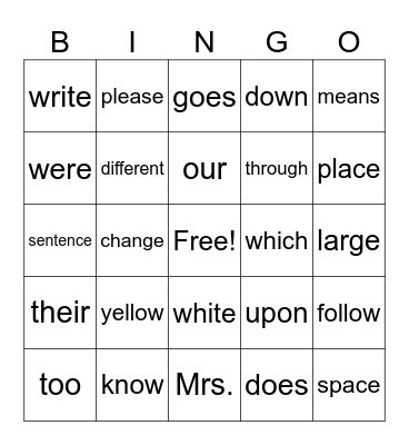Power Word BINGO Card