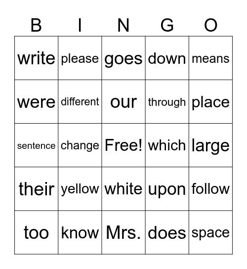 Power Word BINGO Card