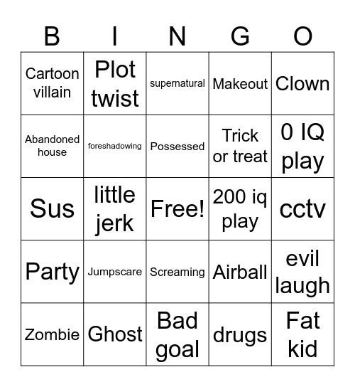 Hubie Halloween Bingo Card