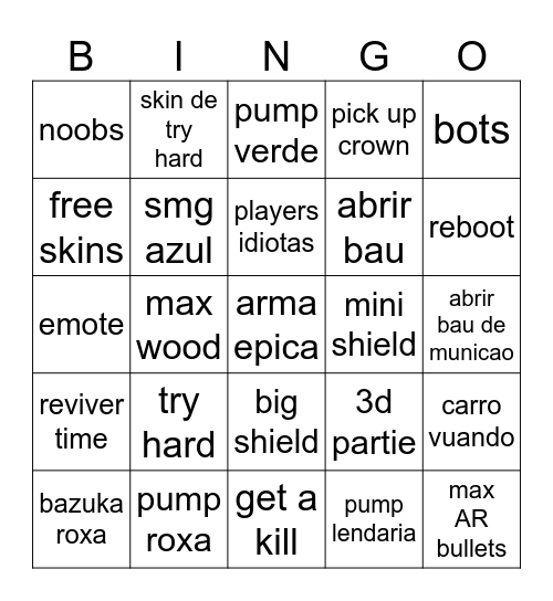 fortnite Bingo Card