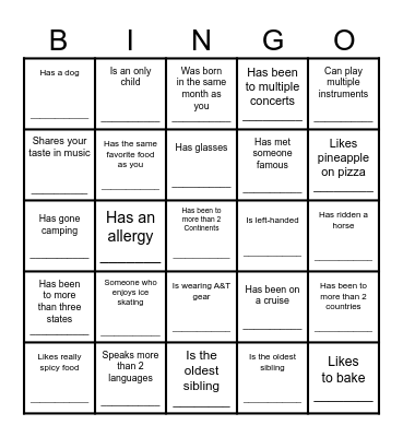 Icebreaker Bingo Card