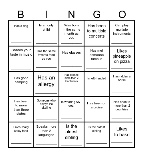 Icebreaker Bingo Card