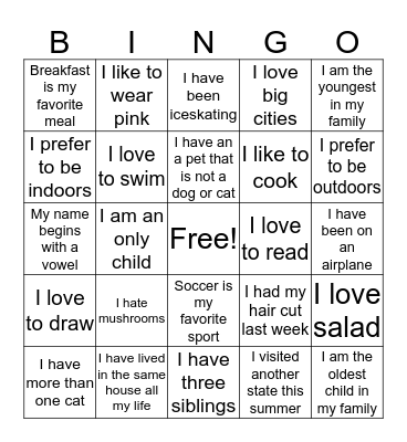 Ice Breaker Bingo Card