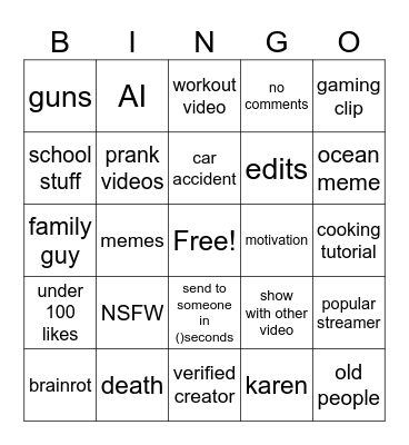 Insta reels Bingo Card