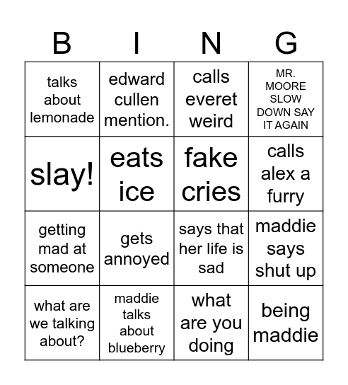 maddie bingo Card