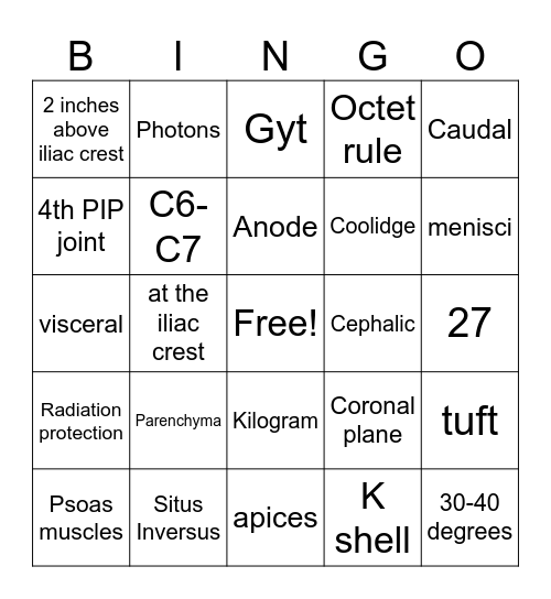 RAD Tech Bingo Card