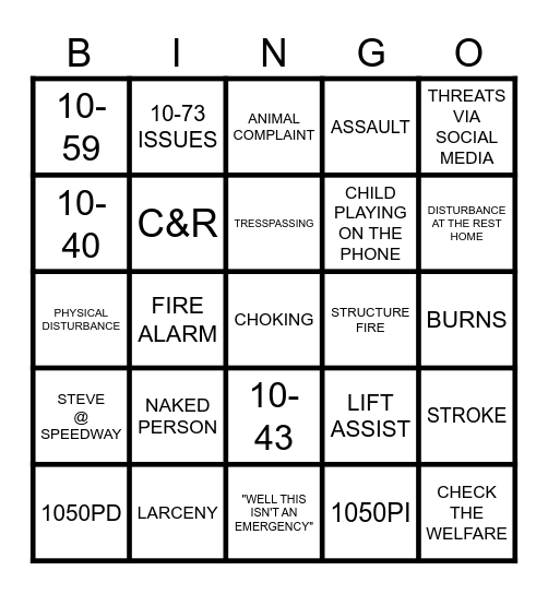 911 DISPATCHER Thanksgiving Bingo Card