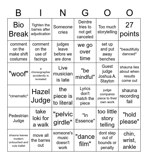 Adjudication Bingo Card