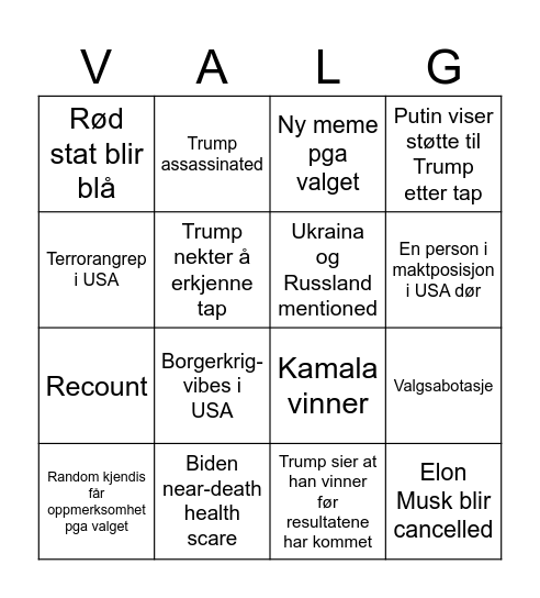 24 election Bingo Card
