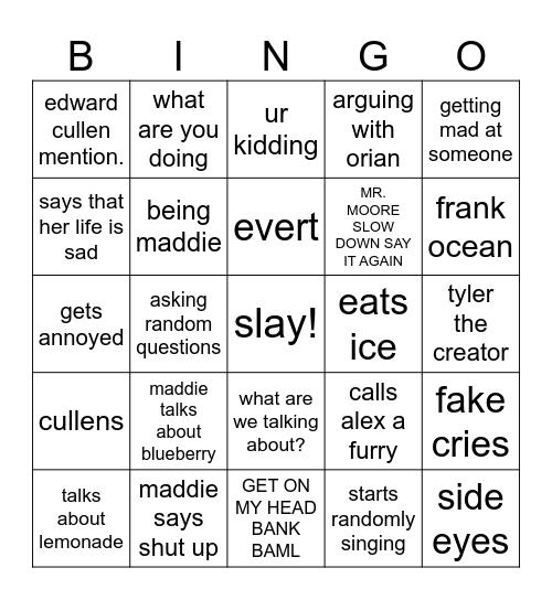 maddie bingo Card