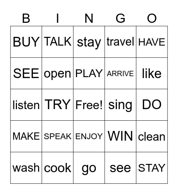 PAST VERBS Bingo Card