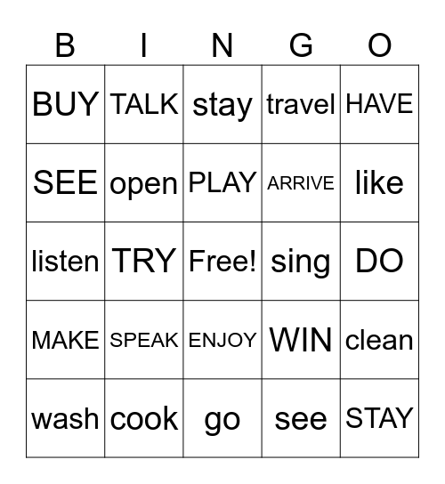 PAST VERBS Bingo Card