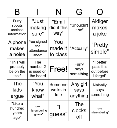 Erm Math Bingo Card