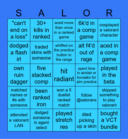 VALORANT BINGO BY SALORANX Bingo Card